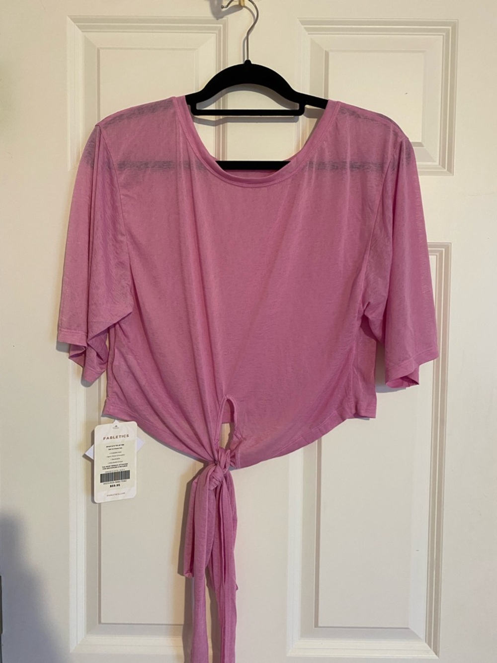 Fabletics ryan tie-up pink cropped short sleeve shirt, size XL